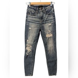 BUCKLE BLACK Distressed High Waisted Ankle Skinny Jeans Size 25